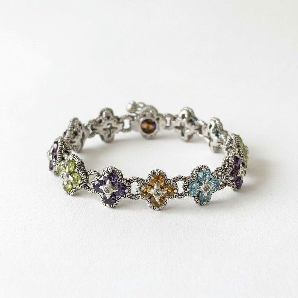 Sterling Silver Bracelet Bixby Multi Stone 6 Inch 18k Gold Accent